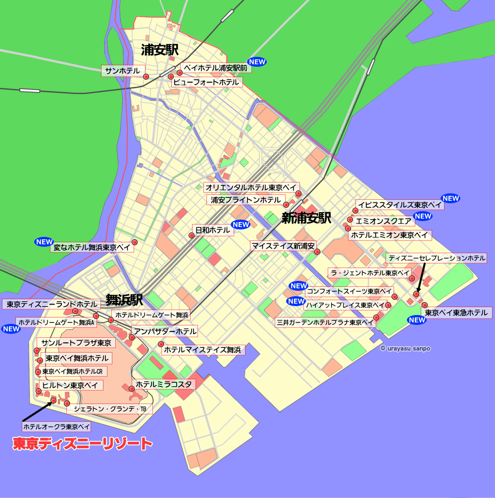 浦安のホテルマップ