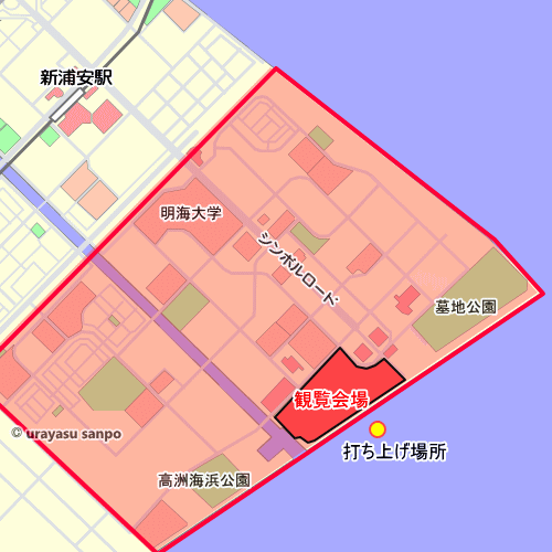 浦安花火大会　交通規制の地図
